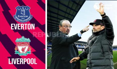 Pelatih Everton Rafael Benitez Vs pelatih Liverpool Juergen Klopp (kanan).