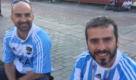 Fan Argentina usai pertandingan Argentina vs Islandia di Moskow, Sabtu (16/6).