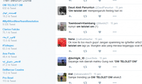 Fenomena 'Om Telolet Om' puncaki trending topic dunia dengan lebih dari 600 ribu cuitan, Rabu (21/12).