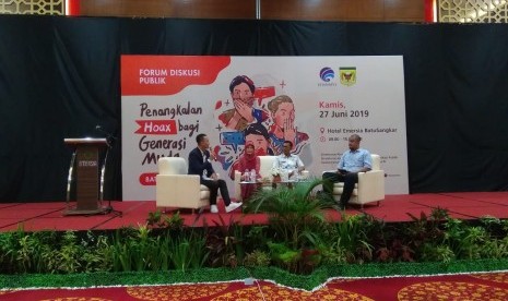 Forum diskusi publik dengan tema “Penangkalan Hoax bagi Generasi Muda” di Hotel Emersia Batusangkar, Tanah Datar, Sumatra Barat, Kamis (27/6).