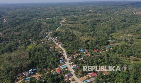 Foto aerial kawasan ibu kota negara baru di Kecamatan Sepaku, Penajam Paser Utara, Kalimantan Timur.