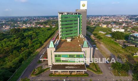 Foto aerial RSUD Siti Fatimah Palembang, Sumatera Selatan, Jumat (13/3/2020).