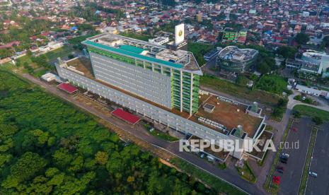 Foto aerial salah satu RSUD di Palembang, Sumatera Selatan, Jumat (13/3/2020).