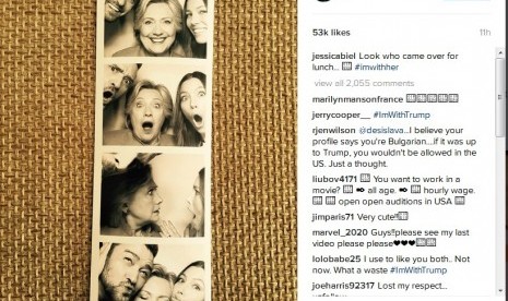 Foto Hillary Clinton bersama Justin Timberlake dan Jessica Biel.