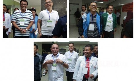 Foto kolase tiga pasangan bakal calon Gubernur dan Wakil Gubernur Sumut (dari kiri) Djarot Syaiful Hidayat - Sihar Sitorus, JR Saragih - Ance, dan Edy Rahmayadi - Musa Rajeckshah (bawah) mengikuti proses pemeriksaan kesehatan di RSUP H Adam Malik Medan, Sumatera Utara, Kamis (11/1).