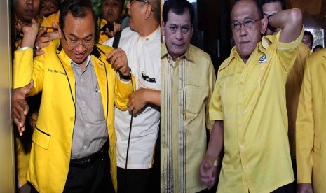 Foto kombo Wakil Ketua Umum Partai Golkar versi munas Jakarta Priyo Budi Santoso (foto kiri) dan Ketua Umum Partai Golkar versi munas Bali (foto kanan) saat akan menyerahkan hasil Munas ke Kemenkumham, Jakarta, senin (8/12).