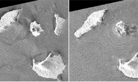 Foto radar satelit Gunung Anak Krakatau saat terjadi erupsi pada 22 Desember 2018 kemarin.