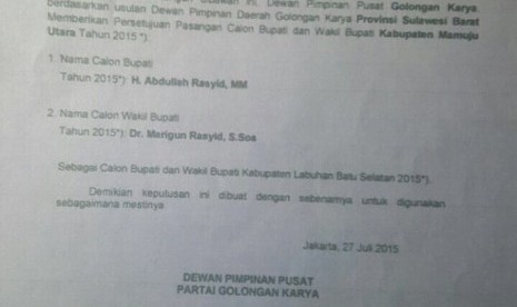 Foto surat rekomendasi yang dipermasalahkan