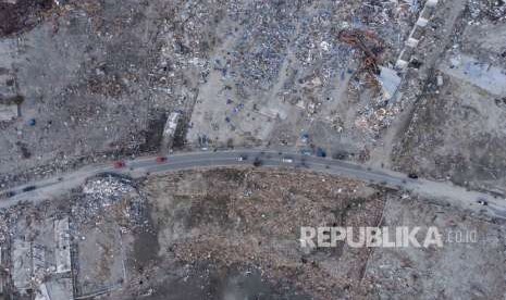 Aerial view of damaged caused by earthquake and tsunami that hit Tondo, Palu, Central Sulawesi, Wednesday (Oct 3). 