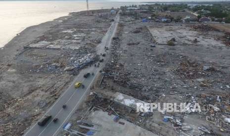 Aerial view of damaged caused by earthquake and tsunami that hit Tondo, Palu, Central Sulawesi, Wednesday (Oct 3).