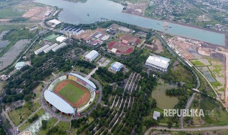 Foto udara kompleks Jakabaring Sport City (JSC), Palembang, Sumatra Selatan.