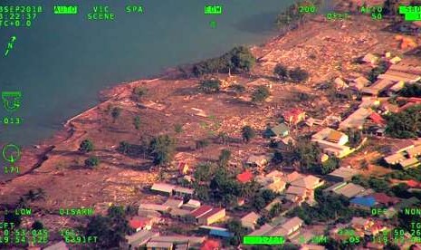 Aerial view of Palu, Central Sulawesi, after being struck by a 7.4-magnitude earthquake, Saturday (Sept 29).