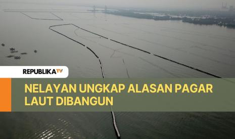 Foto udara pagar laut terlihat di perairan Kampung Pulau Cangkir, Kronjo, Kabupaten Tangerang, Banten, Jumat (10/1/2024). Pagar laut di pesisir Laut Tangerang, Banten itu terbentang sepanjang 30,16 kilometer.