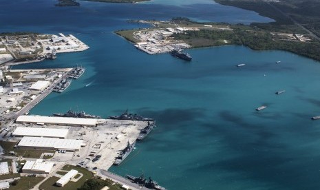 Foto udara pangkalan militer di Guam, Amerika Serikat.