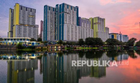 Foto udara suasana Rumah Sakit Darurat COVID-19 (RSDC) Wisma Atlet di Kemayoran, Jakarta.