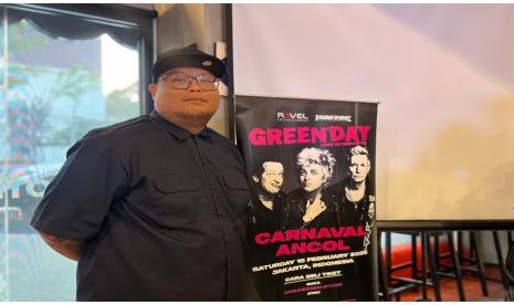 Founder dan CEO Ravel Entertainment, Ravel Junardy, saat saat konferensi pers konser Green Day Live in Jakarta, di Jakarta pada Kamis (15/8/2024).