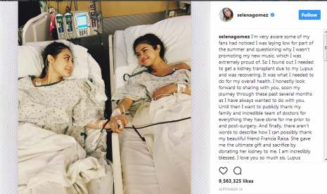 Francia Raisa dan selena gomez saat transplantasi ginjal 