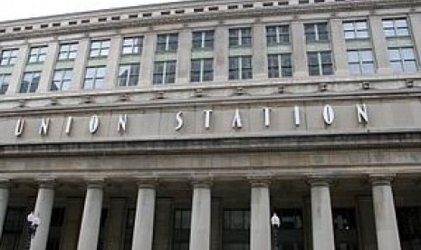 Front of Chigaco Union Station building in Chicago, US (Ilkustration)