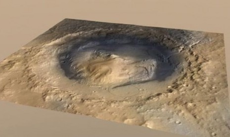 Gale Crater on the planet Mars, is shown in this artist's depiction provided by NASA December 8, 2014.