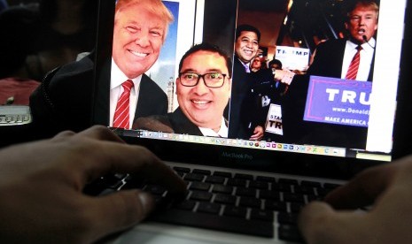 Gambar Ketua DPR-RI Setya Novanto dan Wakil Ketua DPR-RI Fadli Zon bersama Donald Trump di salah satu media sosial di Jakarta.