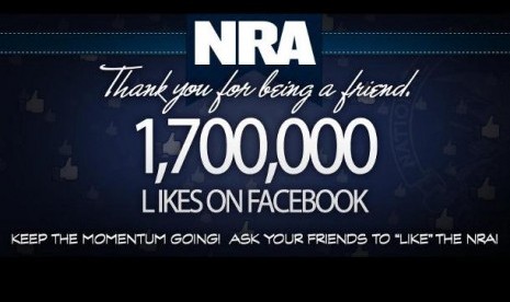 Gambar perayaan National Riffle Association of America (NRA) usai meraih 1,7 juta fans di Facebook