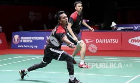 Ganda putra Indonesia Mohammad Ahsan (kiri) dan Hendra Setiawan.