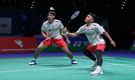 Ganda putra Leo Rolly Carnando/Daniel Marthin saat beraksi di All England 2023.