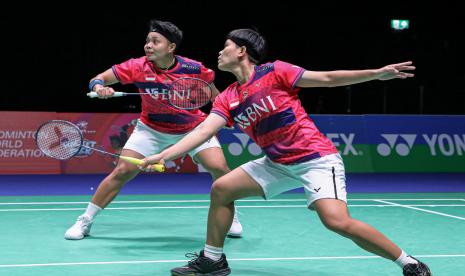 Ganda putri Apriyani Rahayu/Siti Fadia Silva Ramadhanti (kanan) berlaga di All England 2023.