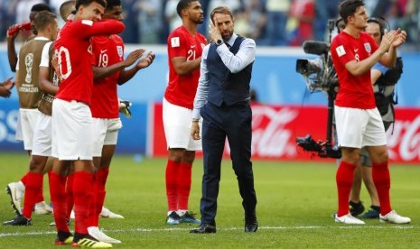 Gareth Southgate (tengah) bersama timnas Inggris.Inggris akan melakoni laga kualifikasi Euro 2020 kontra Montenegro.