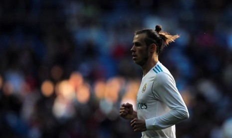 Gelandang Real Madrid, Gareth Bale beraksi pada laga La Liga lawan Leganes di Santiago Bernabeu, Ahad (29/4) dini hari WIB.