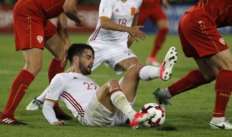 Gelandang timnas Spanyol, Isco pada laga kualifikasi Piala Dunia 2018 lawan Makedonia di Skopje, Senin (12/6) dini hari WIB.