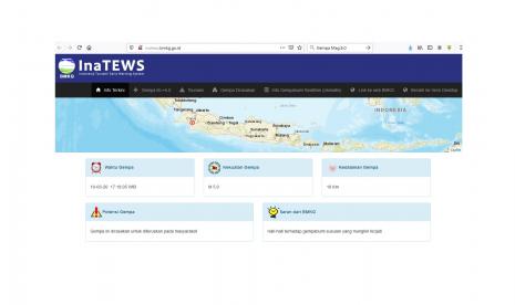 Gempa berkekuatan M 5.0 terjadi di sekitar Pelabuhan Ratu, Banten.(Tangkapan Layar BMKG)