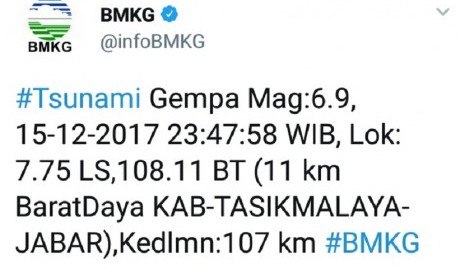 Gempa di pantai selatan Jawa Barat.