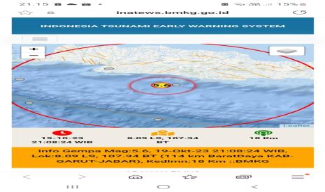 Gempa M 5,6 di Kabupaten Garut.