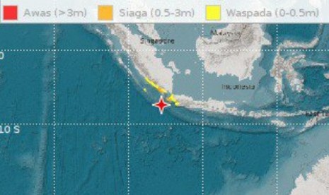 Gempa terjadi di 147 km Barat Daya Sumur-Banten. BMKG mengumumkan gempa tersebut berpotensi tsunami.