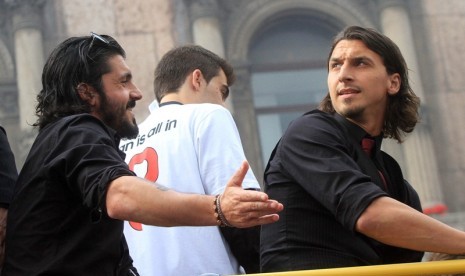 Gennaro Gattuso (kiri) bersama Zlatan Ibrahimovic.