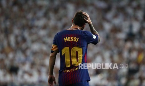 Gestur striker Barcelona Lionel Messi. Ilustrasi