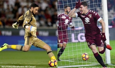 Gianluigi Donnarumma (kiri) dan Andrea Belotti