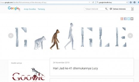 Google Doodle dengan tampilan Lucy Australopithecus 