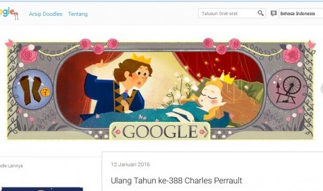 Google Doodle pada 12 Januari bertepatan dengan hari lahir penulis Cinderella, Charles Perrault.