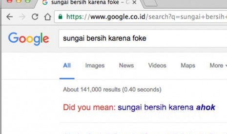 Google menyarankan mengganti kata Foke dengan Ahok