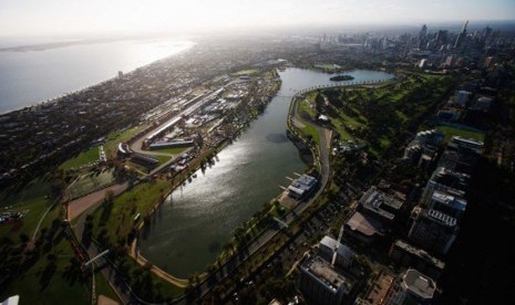 Sirkuit Albert Park, Melbourne, lokasi penyelenggaraan Grand Prix Formula 1 Australia. Formula menggalang dana untuk membantu mengatasi kebakaran Australia.