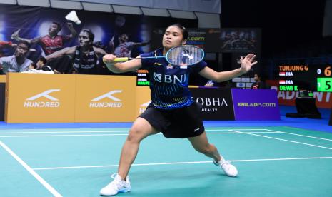 Gregoria Mariska Tunjung saat beraksi di Kejuaraan Badminton Asia 2023.