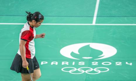 Gregoria Mariska Tunjung saat beraksi di Olimpiade Paris 2024.