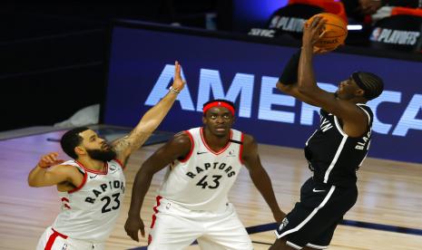 Guard Toronto Raptors, Pascal Siakam saat beraksi pada laga kontra Brooklun Nets, Kamis Dini Hari WIB.