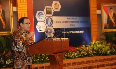 Gubernur Bank Indonesia (BI) Agus Martowardojo memberikan sambutannya saat peresmian Forum Sistem Pembayaran Indonesia (FSPI) di Bank Indonesia, Jakarta, Kamis (27/8).