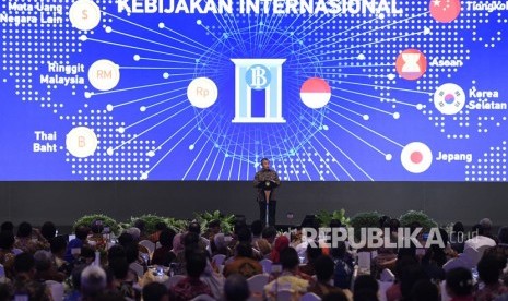 Gubernur Bank Indonesia Perry Warjiyo menyampaikan sambutan pada Pertemuan Tahunan Bank Indonesia Tahun 2018 di Jakarta, Selasa (27/11/2018).