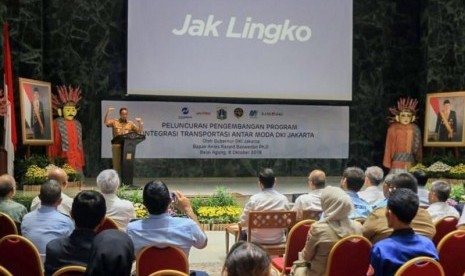 Gubernur DKI Jakarta Anies Baswedan saat peluncuran Jak Lingko di Balai Kota DKI Jakarta.