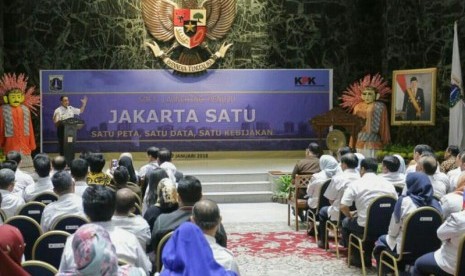 Gubernur DKI Jakarta Anies Baswedan saat peluncuran program Jakarta Satu di Balai Kota DKI Jakarta