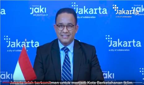 Gubernur DKI Jakarta Anies Rasyid Baswedan di acara dialog C40 Cities secara virtual pada Jumat (16/4).